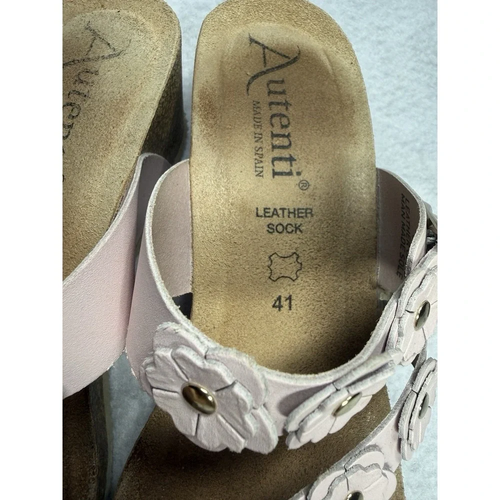 Autenti Spain Leather Floral Cork Wedge Sandals Womens EU 41/US 10 Pink Slip On